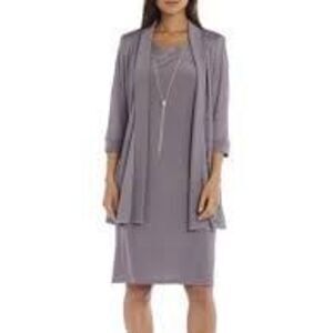 R&M Richards NWT 2 pc Dress/Jacket Set sz 12 Grey/Silver Metallic Solid dress